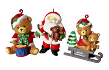 Vintage Russ Berrie Teddy Bear Christmas Ornament Lot 2 Bears 1 Santa
