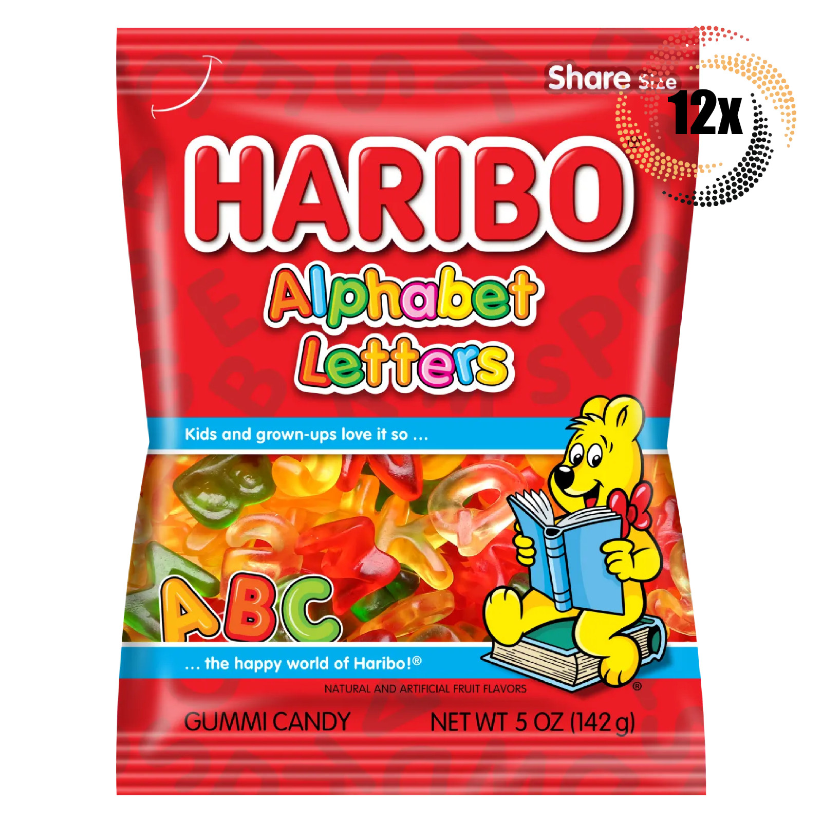 12 пакетиков с буквами алфавита Haribo, ассорти из обезжиренных конфет Gummi Candy | 5 унций