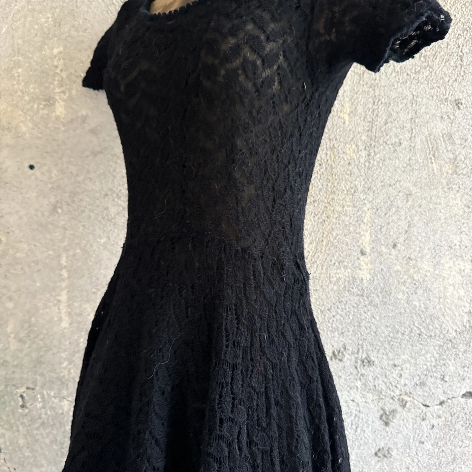 Vintage 1930s Henri Bendel Black Wool Knit over Silk Chiffon Mini Dress - Image 3 of 4