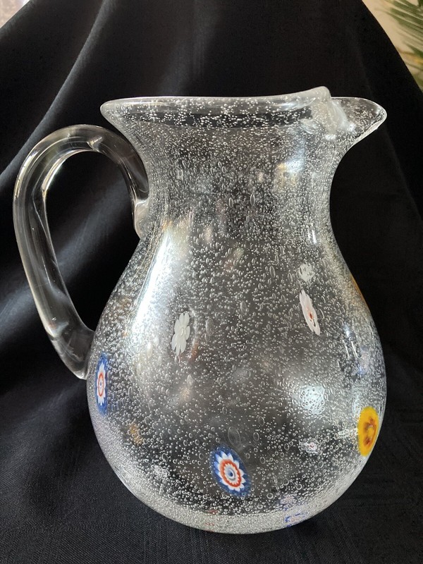 Vintage Crate and Barrel Millefiori Bubble Glass Pitcher Clear