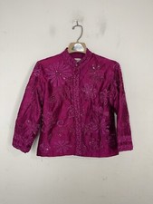 Chicos Womens Jacket Blazer 1 Medium Pink Silk Holiday Party Cocktail New Years