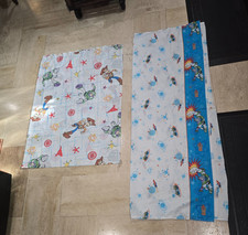 Set of 2 Top Flat Twin Sheets Toy Story Wood Buzz Aliens Fabric Pixar GUC