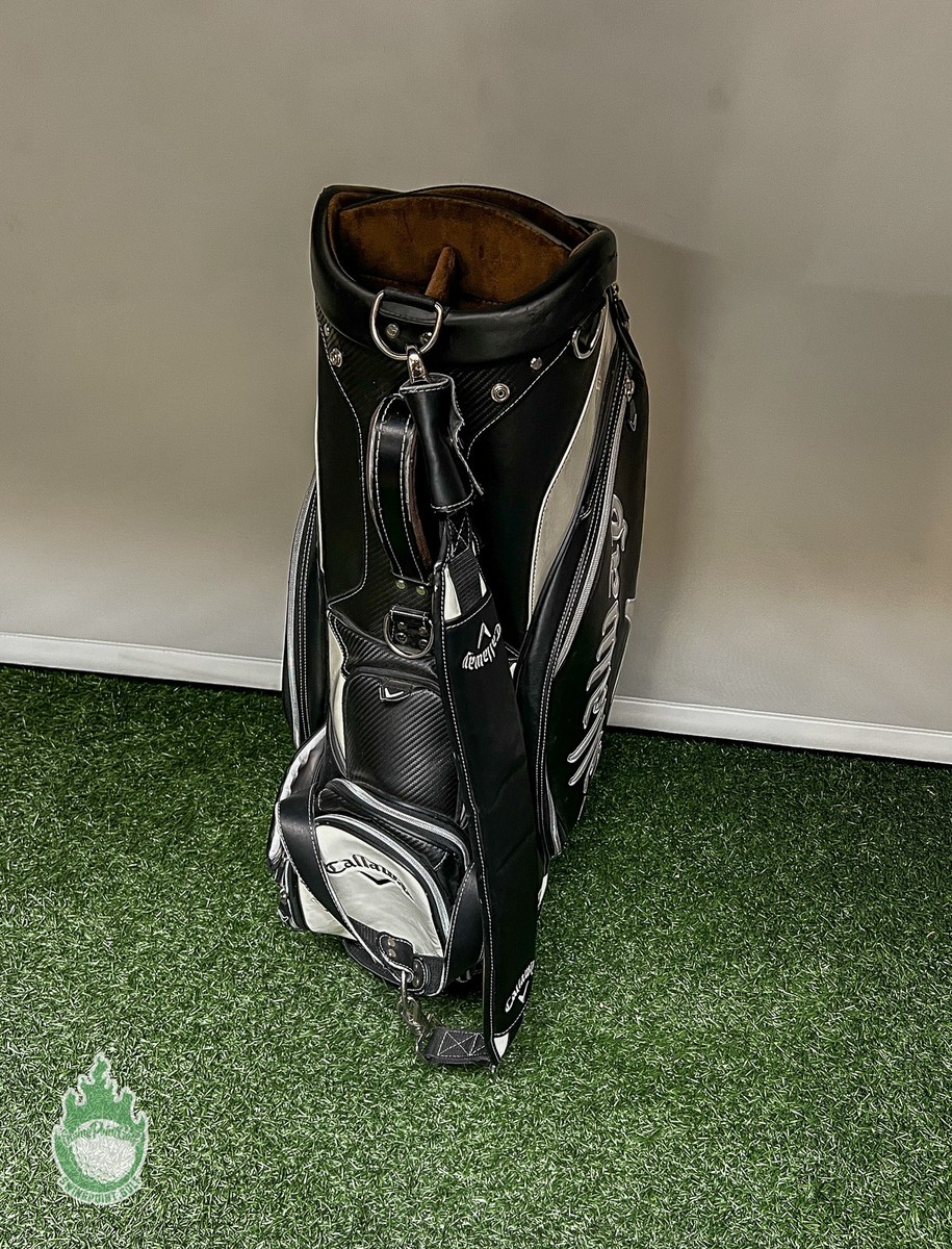 dn1 Callaway GOLF BAG オールレザー 黒 Used Callaway Black/White Staff Bag 6-Dividers 9-Pockets