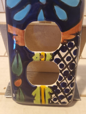 Talavera switch plate, 2 receptor, authentic, made in Mexico, blue talavera   