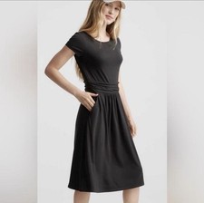 Quince Womens M Tencel Jersey Runched Waist Dress Black Classic Stretch Casual