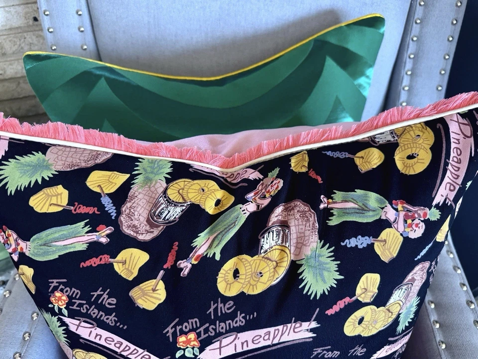 Funda de almohada de tela de corteza de recuerdo de Hula y piñas Hawaii de 1940 tela vintage Foto 4 de 4