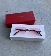 Cartier Big C Diamond Cut Pink Fade Gradient Frameless Gold frame Lens Brand New