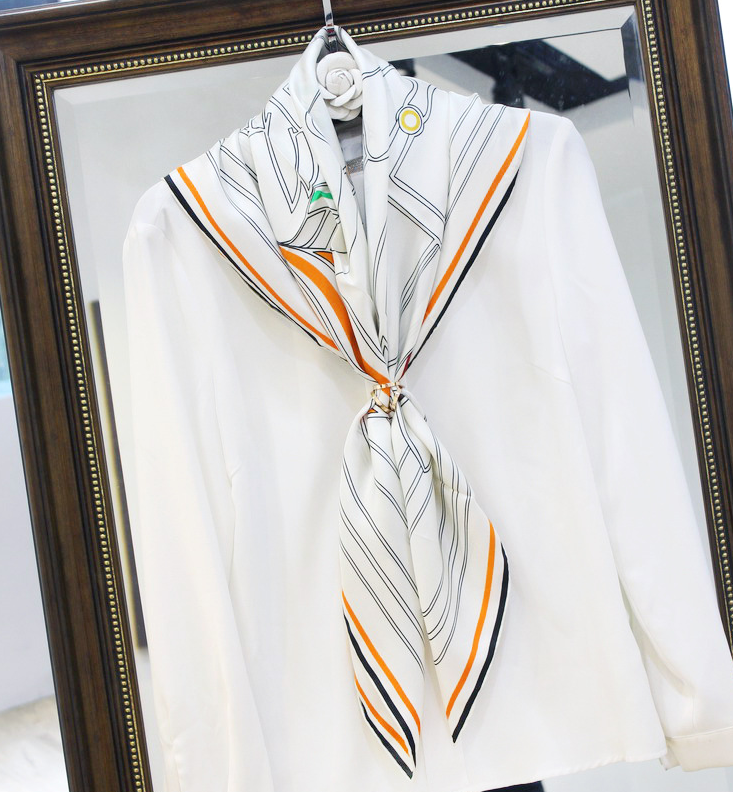 100% Twill Silk 35'' Square Scarf feather Print Bandanna Women Neckerchief Wrap