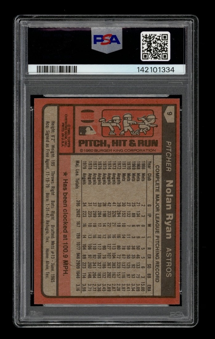 1980 Burger King Pitch, Hit & Run Set-Break #  9 Nolan Ryan PSA 8 NM-MT view 2