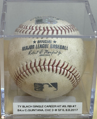 TY BLACH - PITCHER * RBI SINGLE CAREER HIT #9  * GAME-USED MLB BASEBALL 8/8/2017