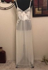 Vintage Ivory Chiffon Elegant Maxi Long Nightgown Slip Dress Chemise Bridal