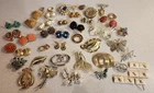 55pc Vintage Lot Of Costume Jewelry Earrings, Brooches & Rings