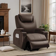 Vineego Brown PU Leather Power Lift Recliner Chair with Massage for Elderly