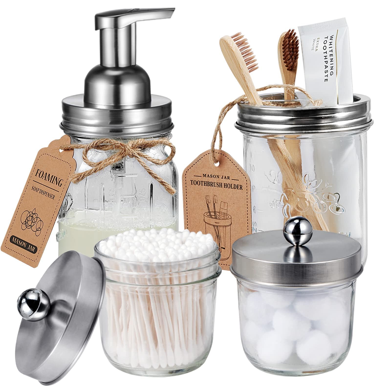 Mason Jar Bathroom Accessories Set(4 Pack) - Foaming Soap Di