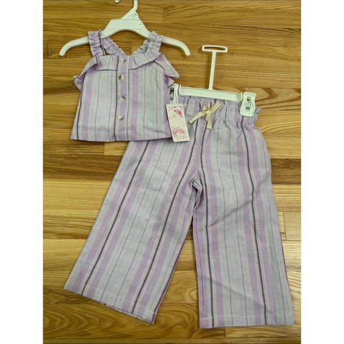 NWT btween baby Toddler Girls Lavender Stripe Summer Pants Ruffle Top Set Sz 18m