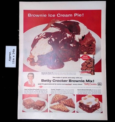 1957 Betty Crocker Brownie Mix! Brownie Ice Cream Pie Print Ad 51425