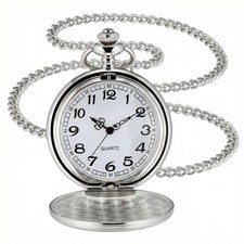 Men's Pocket Watch Quartz Arabic Digital Dial Smooth Pocket Watch with Chain