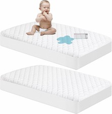 NTBAY 2 Pack Crib Mattress Protector 28x52   Waterproof Quilted Sheet, White