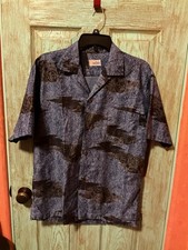 VTG Andrade Hawaiian Shirt Blue Batik size M, 46 Chest; Worn Collar-GUC