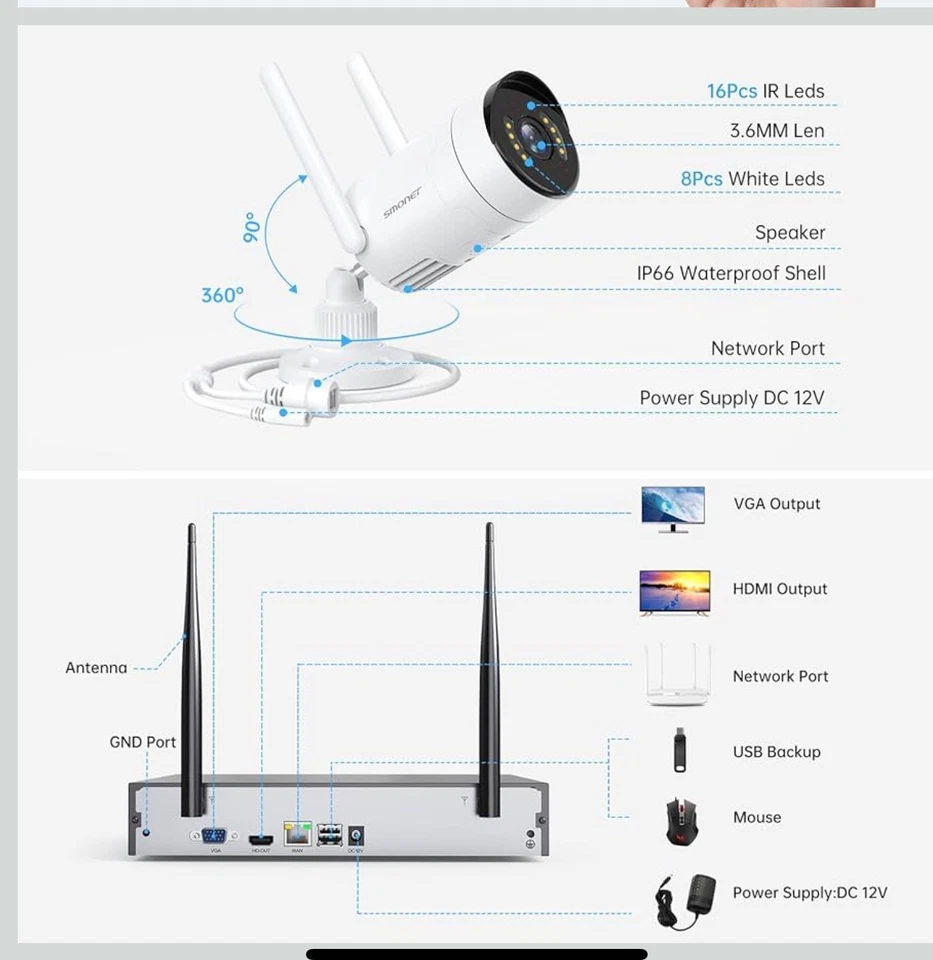 SMONET Security Camera System,PoE 5MP 8 Channel Home Surveillance 3TB Recorder  - Image 4 of 4