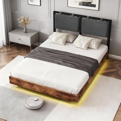Floating Bed Frame Full Size, with Adjustable Headboard and Smart LED Lights, Up