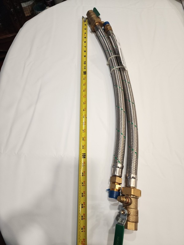 3/4 Inch Braided Steel Water Line Connector With Shut Off Valve And Bleeder.