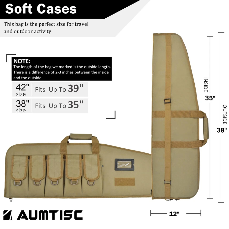 Tactical Soft Case, Shotgun Carrying Range Bag for Scoped, Khaki 38 - Image 2 of 4
