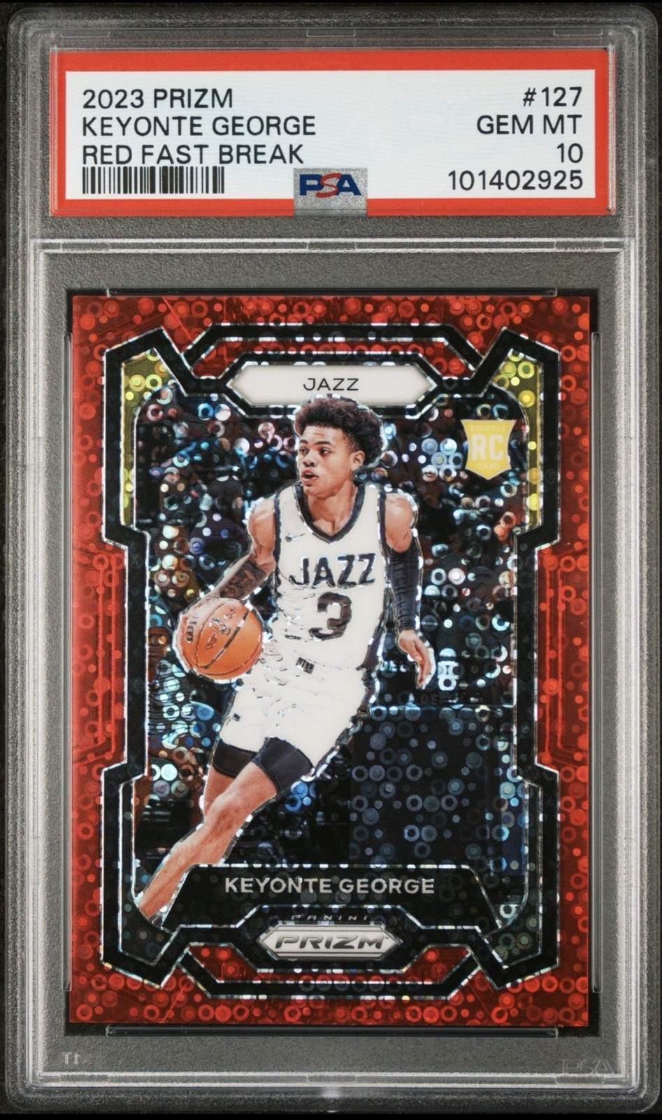KEYONTE GEORGE 2023-24 PRIZM RED FAST BREAK ROOKIE /100 #127 JAZZ PSA 10 Q6911