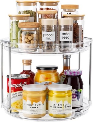 2 Tier Lazy Susan Organizer, 9.25'' Lazy Susan Turntable for Cabinet, Stackable