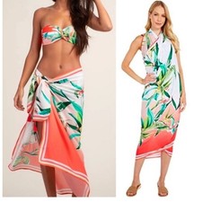 Trina Turk Tropical Floral Sarong Wrap Cover Up Tassel Multicolor TT0NG47 NEW