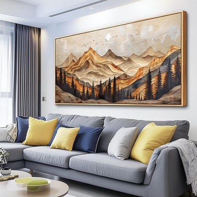 Large Framed Wall Art Decoration Abstract Wall Paintings Mountain Landscape P...