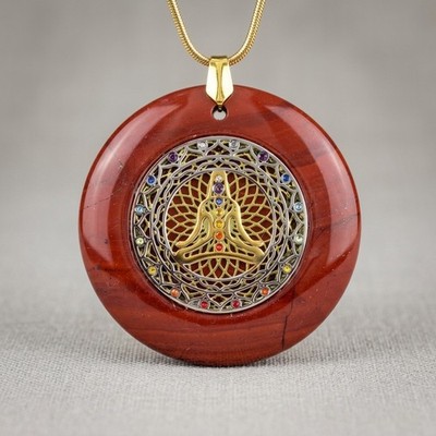 Red Jasper Pendant, Root Chakra Necklace, Gold Plated Natural Gemstone Pendant