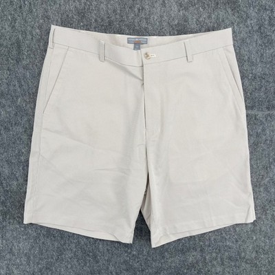 Peter Millar Shorts Mens 34 Crown Sport Wicking Golf Tan White Micro Stripe