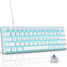 61Key 60% Wired Mechanical Gaming Keyboard Blue Switch Ice Blue LED White