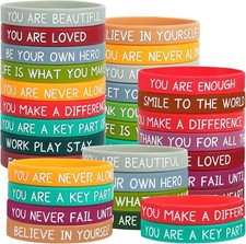 64pcs Motivational Silicone Bracelets Bulk Colored Inspirational Rubber Wrist...