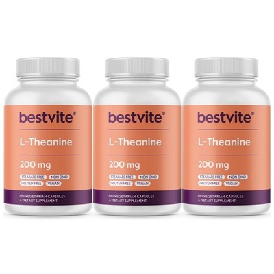 BESTVITE L-Theanine 200mg 360 Vegetarian Capsules 120 x 3 - No Stearates - Ve...