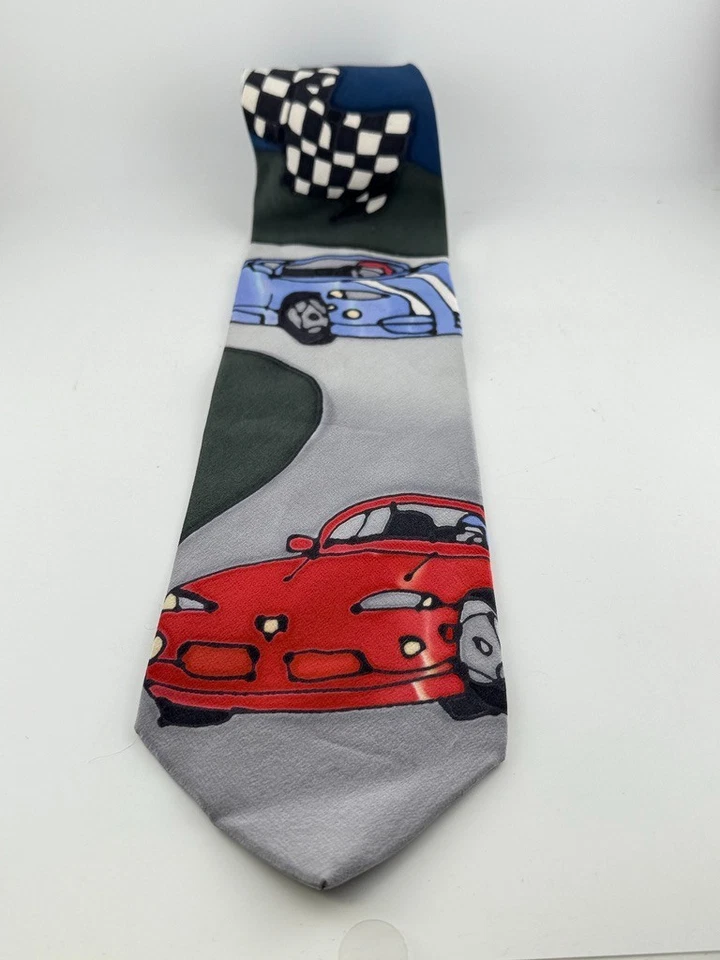 Corbata Robert Daskal 100 % seda coche de carreras Wayne Fellman arte a cuadros bandera corbata Foto 2 de 4