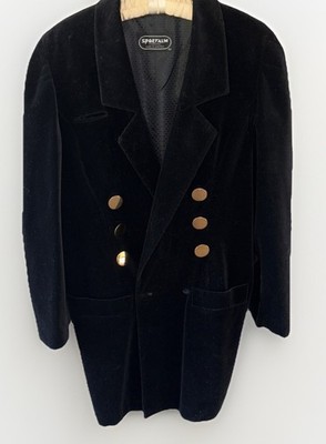 Vtg Sportalm Black Velvet Coat Nautical Gold Buttons  Size 38 Austria