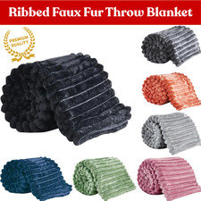 Throw Blanket for Sofas Couch Bed Faux Fur Soft Large Fleece Ribbed Blankets