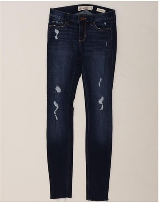 HOLLISTER Herren Distressed Super Skinny Jeans W25 L30 Navy Blau Baumwolle DW25