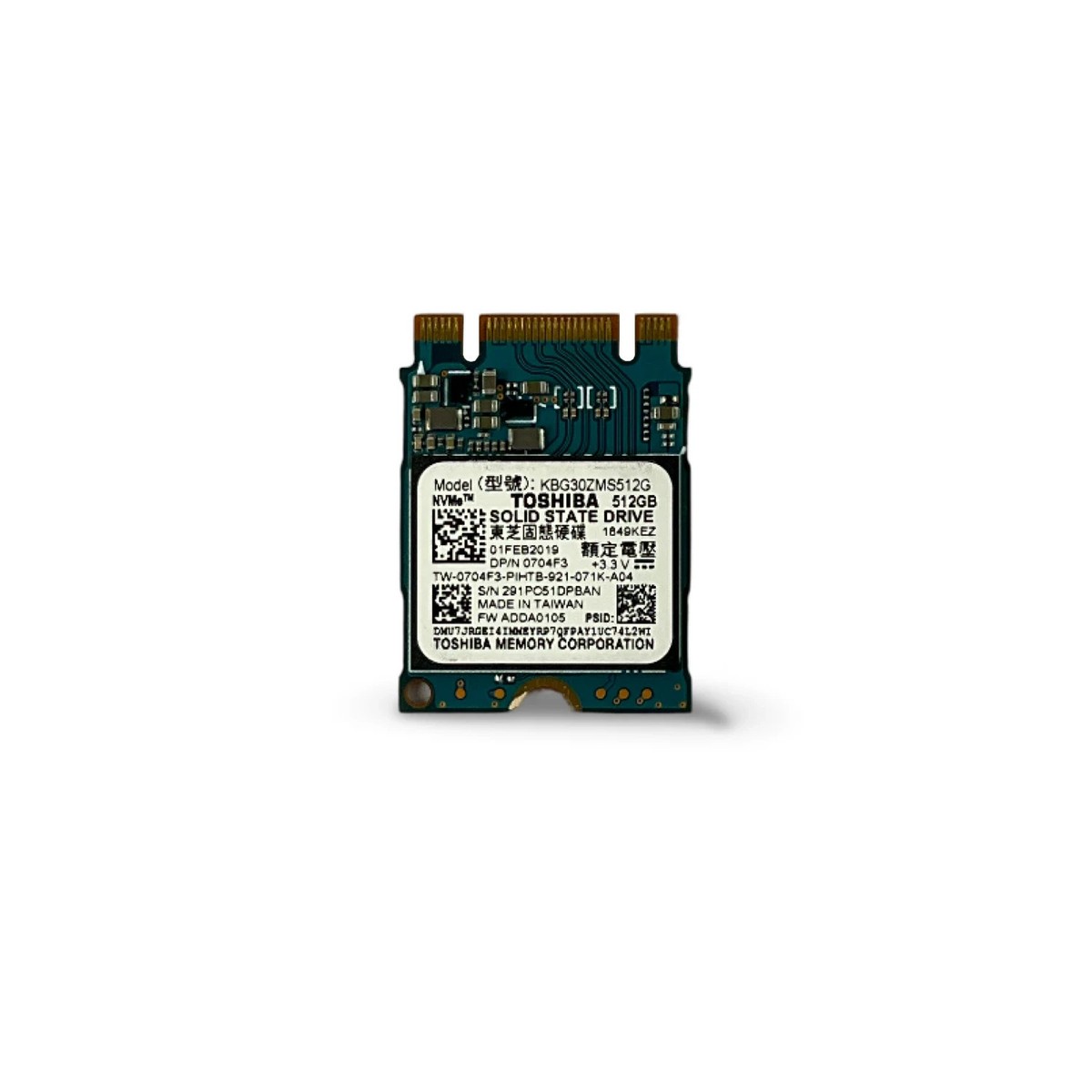 Toshiba KBG30ZMS512G BG3 512GB M.2 2230 PCIe NVMe SSD DELL P/N Toshiba KBG30ZMS512G BG3 512GB M.2 2230 PCIe NVMe SSD DELL P/N