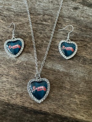 ATLANTA BRAVES DANGLES EARRING AND NECKLACE SET MLB BASEBALL FAN JEWELRY