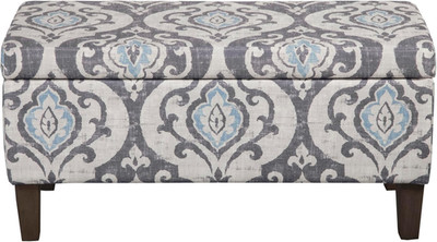 Large Upholstered Storage Ottoman Bench with Hinged Lid - Slate Damask