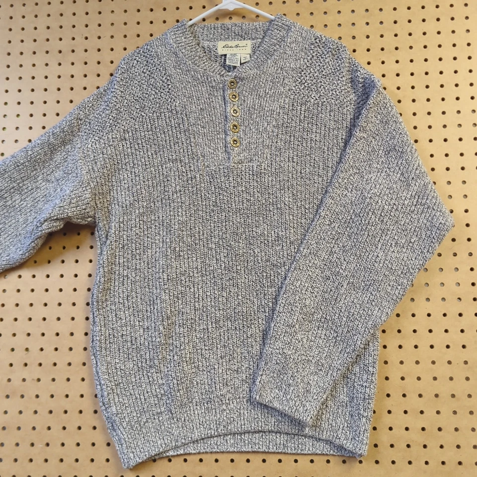 Vintage Eddie Bauer Chunky Cable Knit Cotton Sweater 1/4 Button Made USA Small - Image 2 of 4