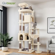  Beige Cat Tree Tower XXL for Indoor Large Cats 213 cm with 2 Spacious Cat Caves