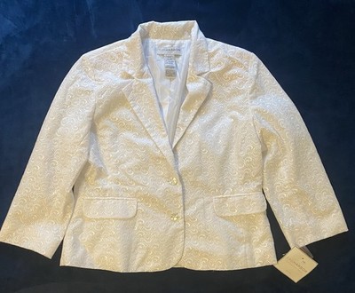 Sag Harbor Blazer Womens 10P White Embroidered Eyelet Cropped Jacket Petite New
