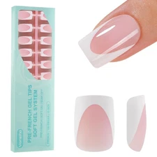 Deep French Gel Nail Tips, 150Pcs Short Square Gel Nail Tips, Pink French Tip...