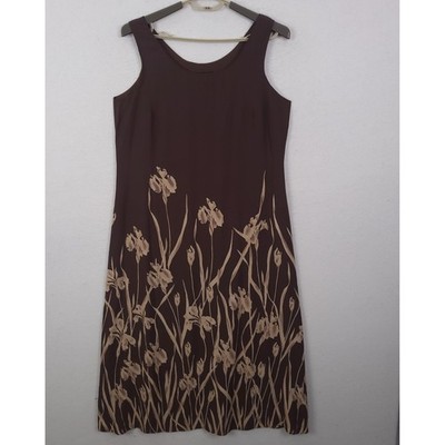 J Peterman Company Silk Iris Midi Tank Dress Brown Sz 12 Floral Romantic Luxury