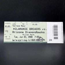 2008 MILWAUKEE BREWERS VS. DBACKS TICKET JOHNSON K #4673 PASSES CLEMENS ALL-TIME