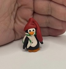Vintage Miniature Handmade Penguin Polymer Clay Bird Figurine Trinket